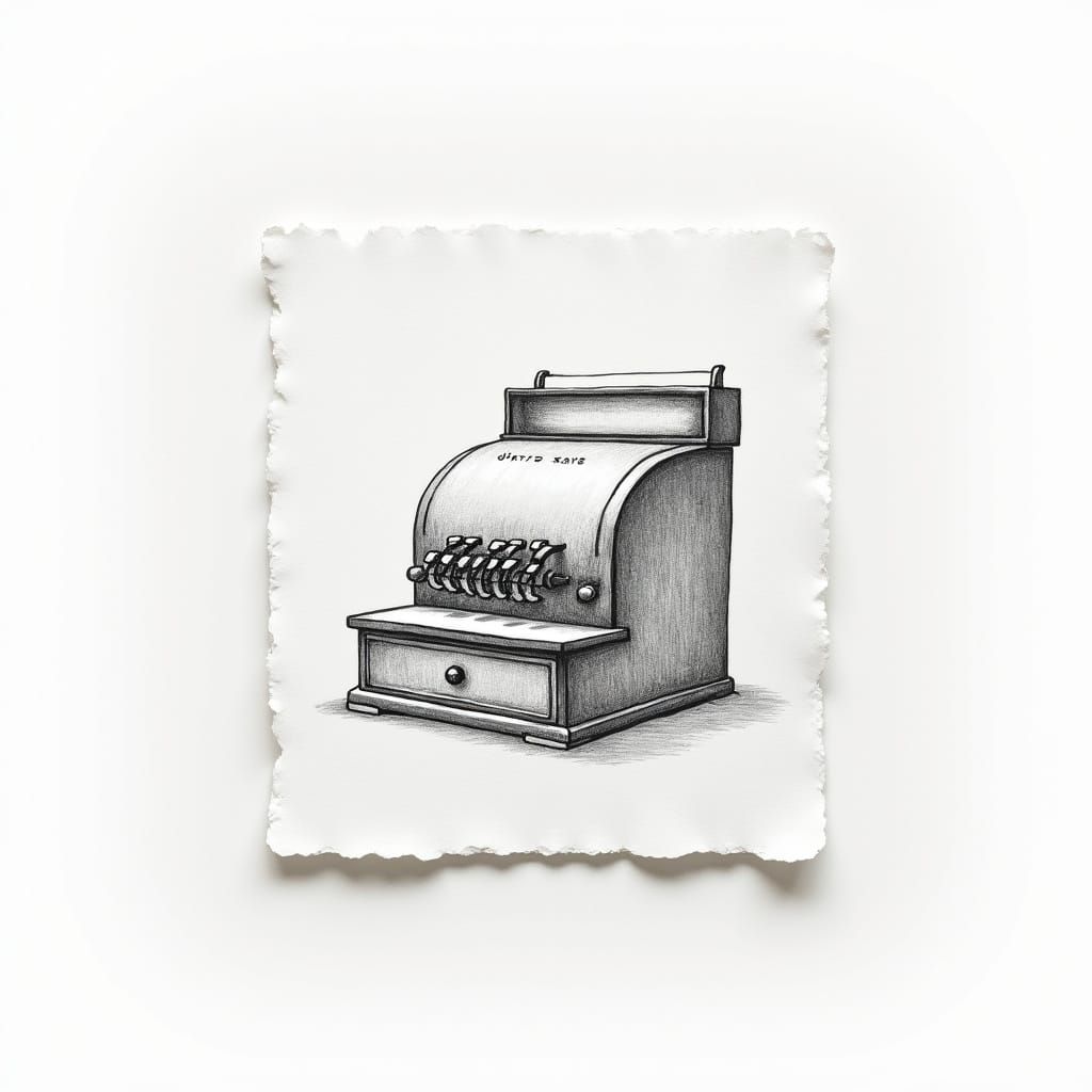 Minimalist Cash Register Drawing with White Edges