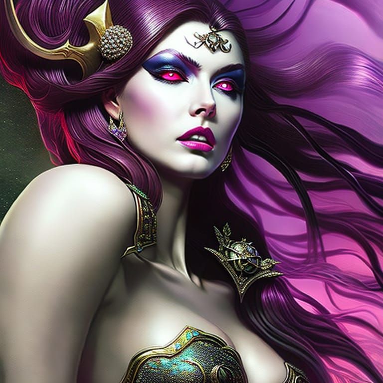 Decadent Portrait with Striking Eyes in Digital Art Style