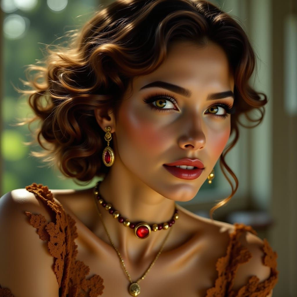 Art Deco Portrait of Elegant Woman with Dynamic Lighting