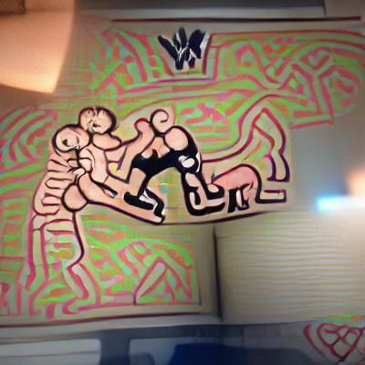 Wrestling Scene in a Haring-Inspired Style