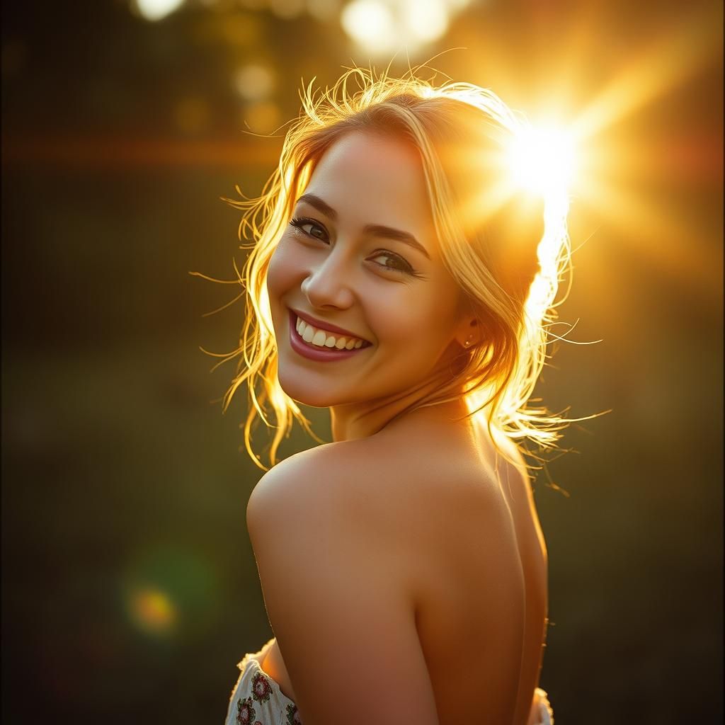 Radiant Portrait of Smiling Woman in Cinematic Style