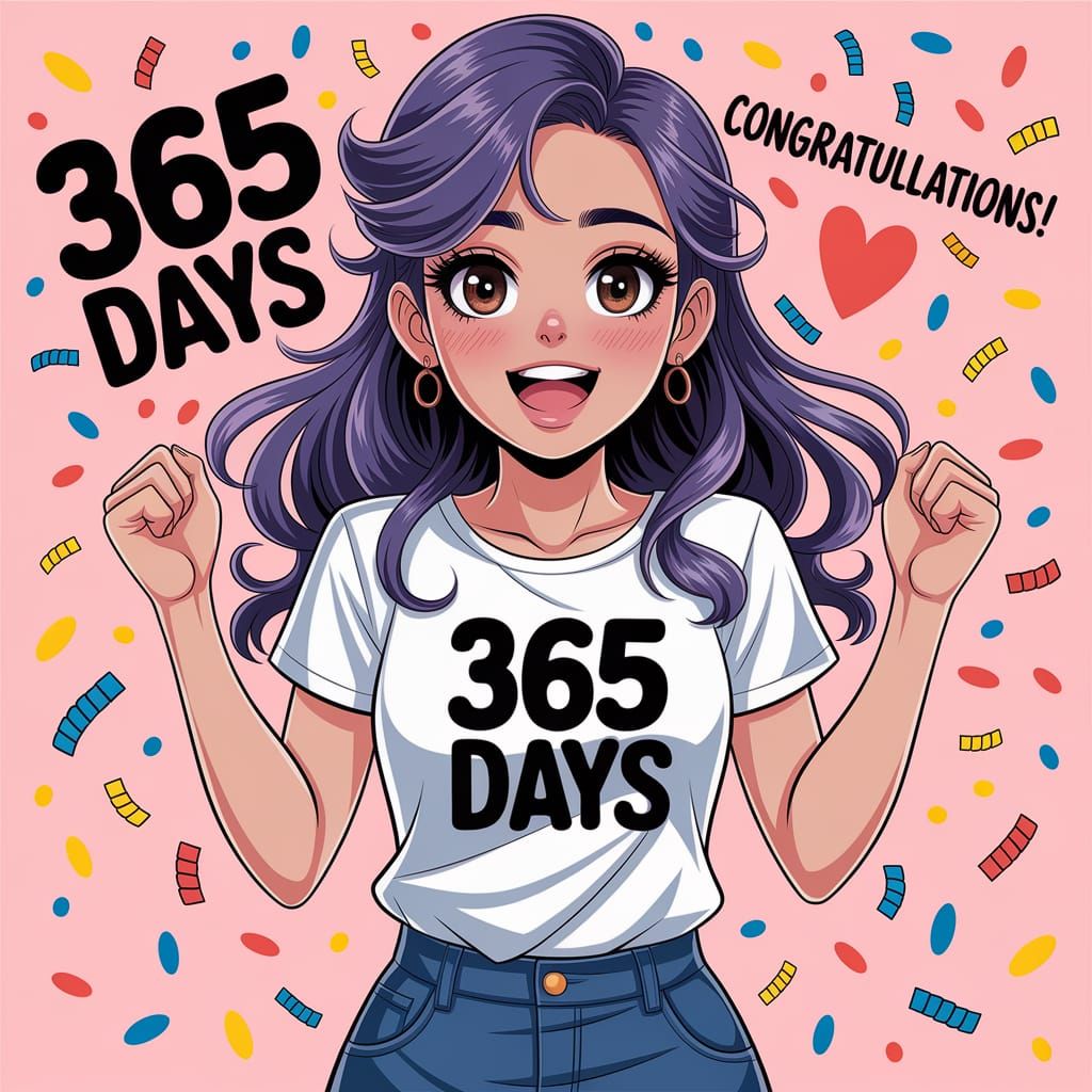 Celebrating a Milestone: Anime-Style Portrait with Confetti