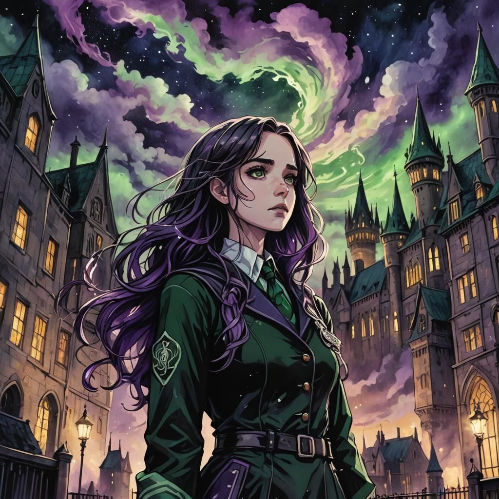 Dark Fantasy Slytherin Girl in Anime Style