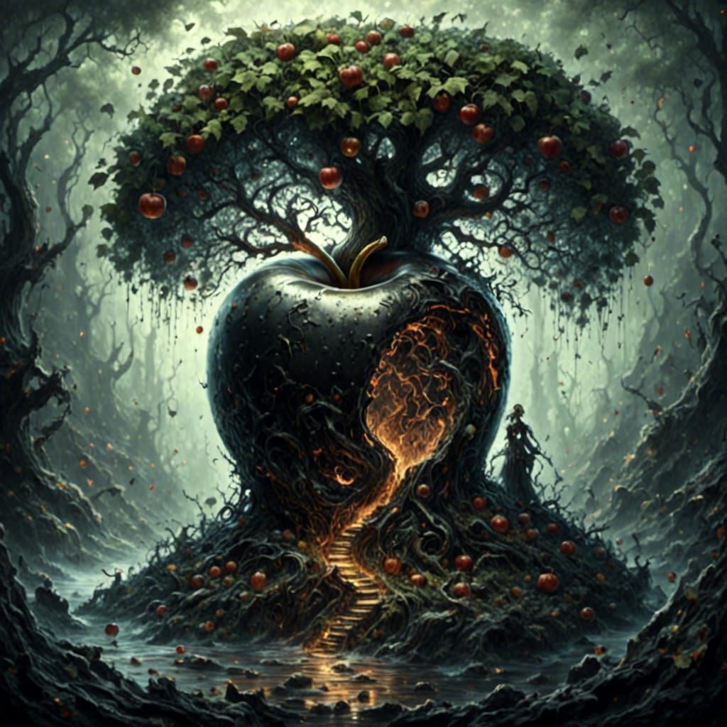 Rotting Black Apple in Horror Style