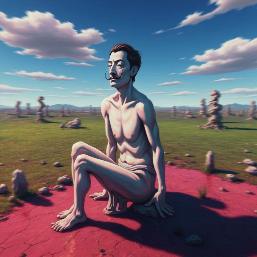 Melting Figure in Dreamlike Surreal Landscape