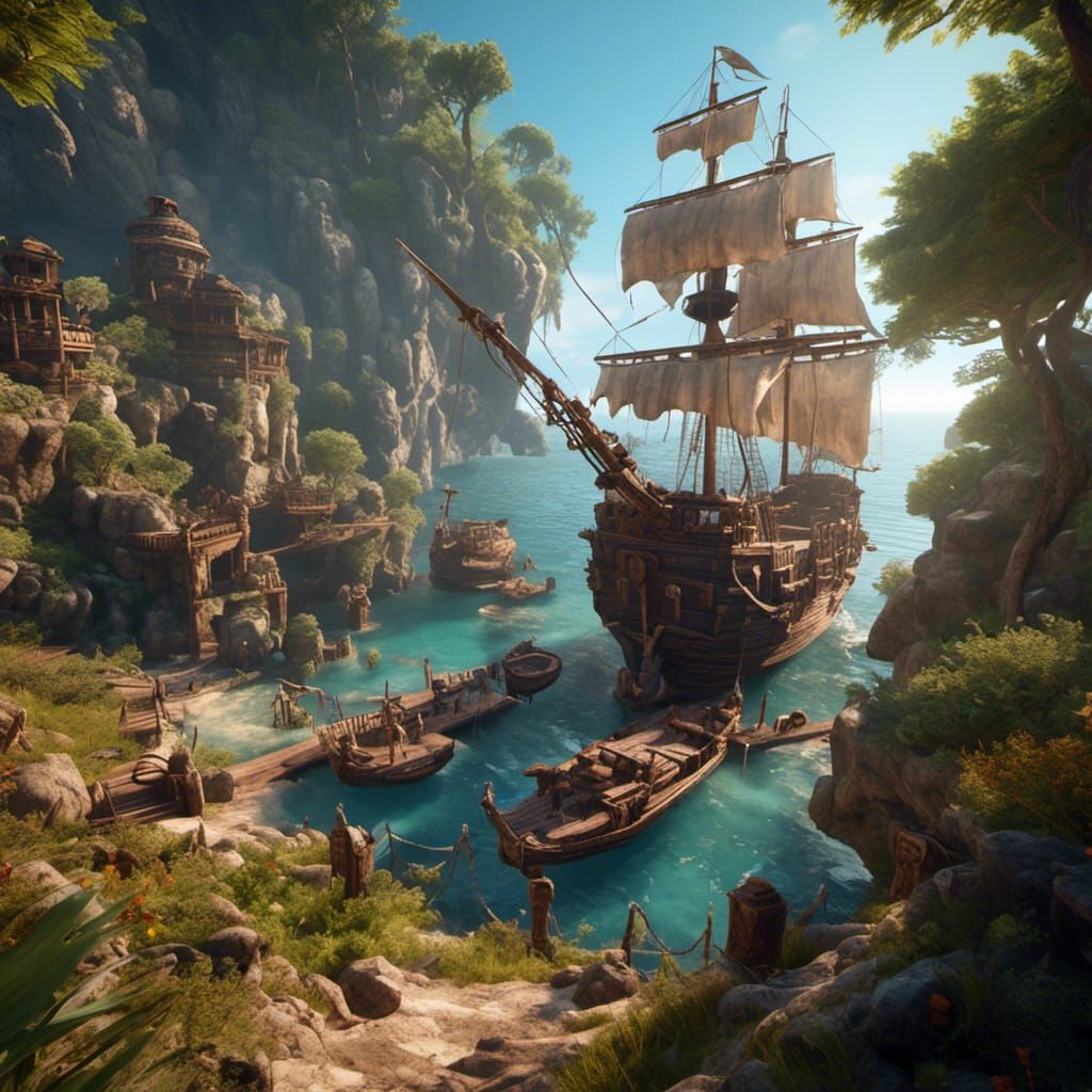 Hyperreal Pirate in 3D Game Cinematic Style