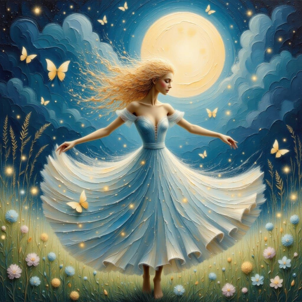 Moon Dancer in Shimmering Garden, Dreamy Soft Focus