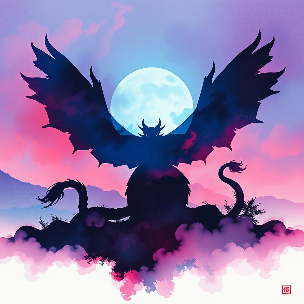 Mystical Landscape Collage in Manga Sfumato Style