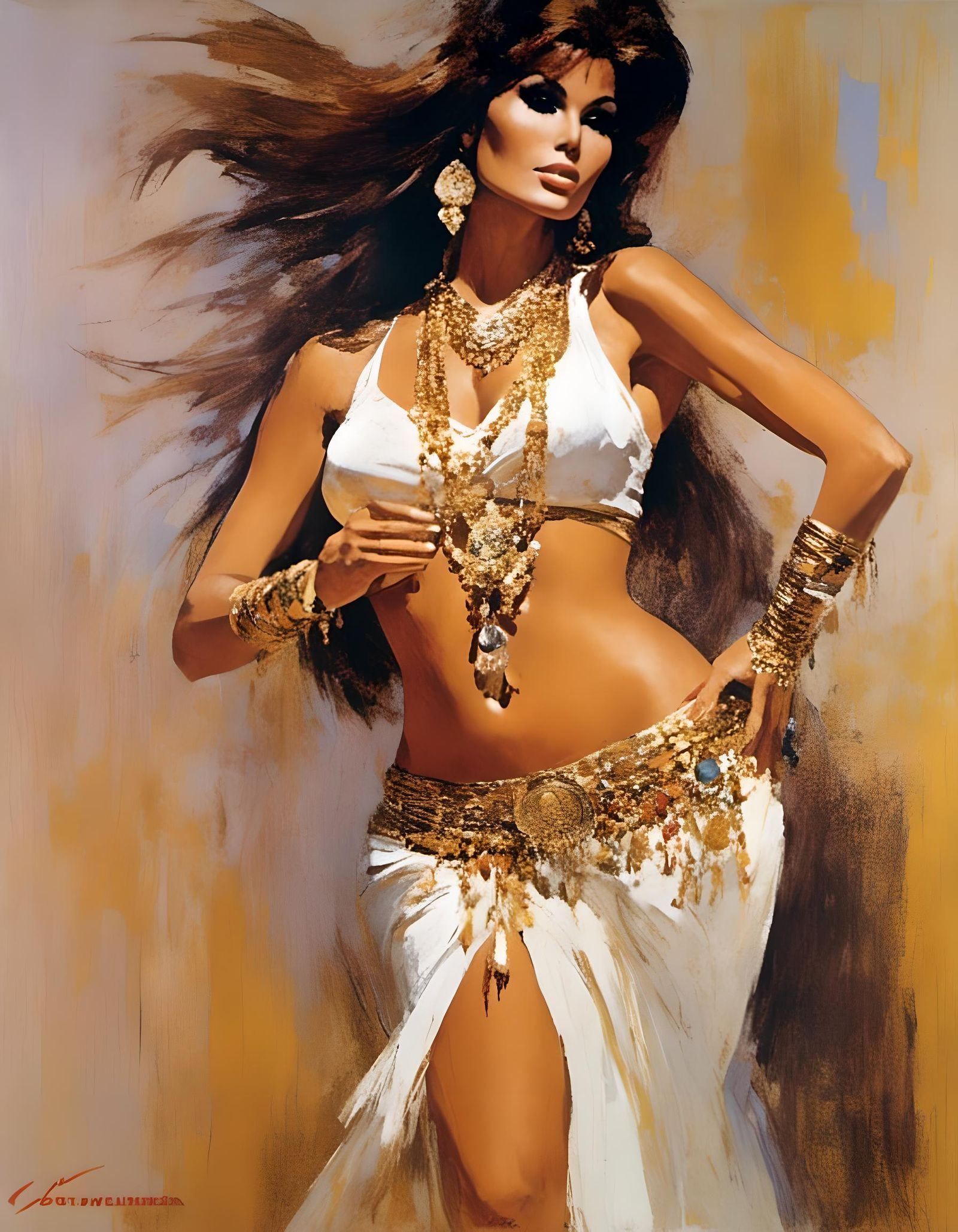 Impressionist Belly Dancer with Gold Accents
