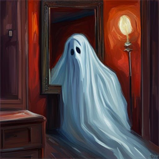 Ghostly Mirror Image in Impasto Style
