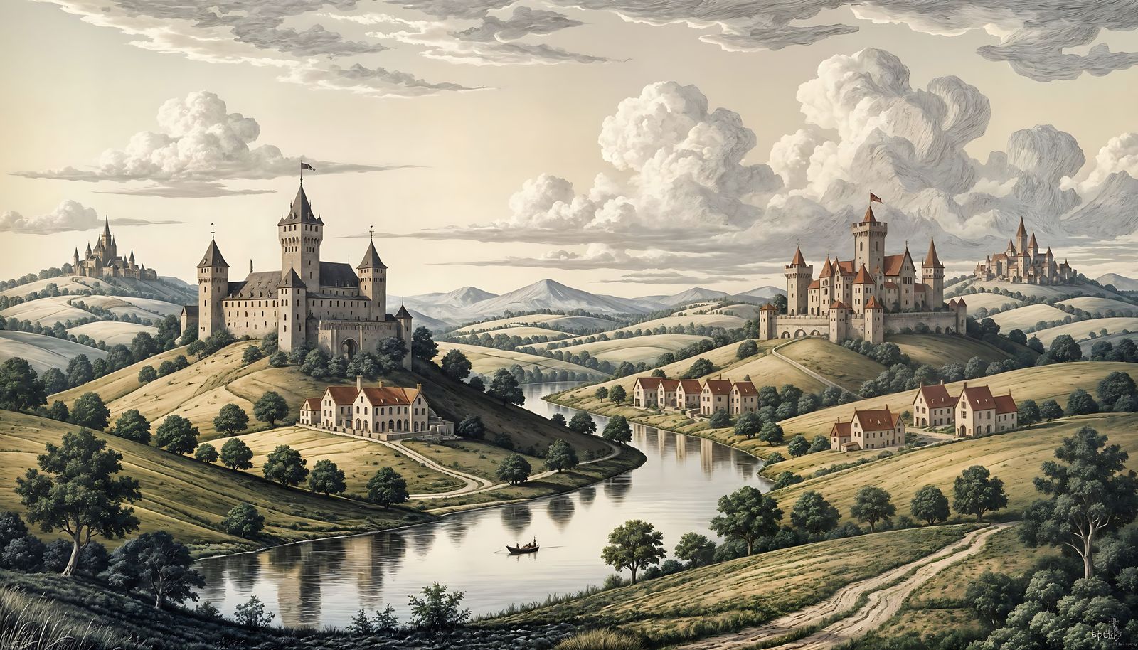 Ultra Realistic Medieval Landscape Drawing