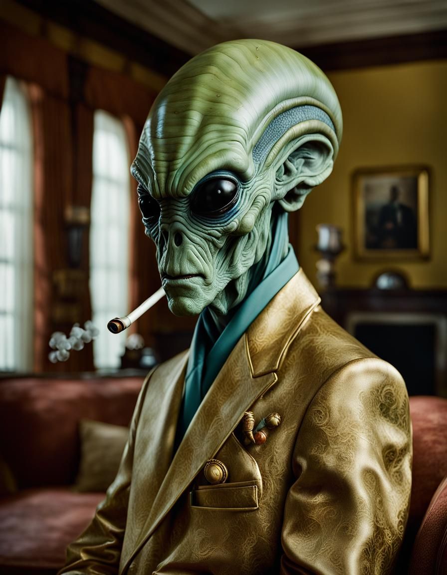 Alien Creature Relaxing in Wes Anderson Style