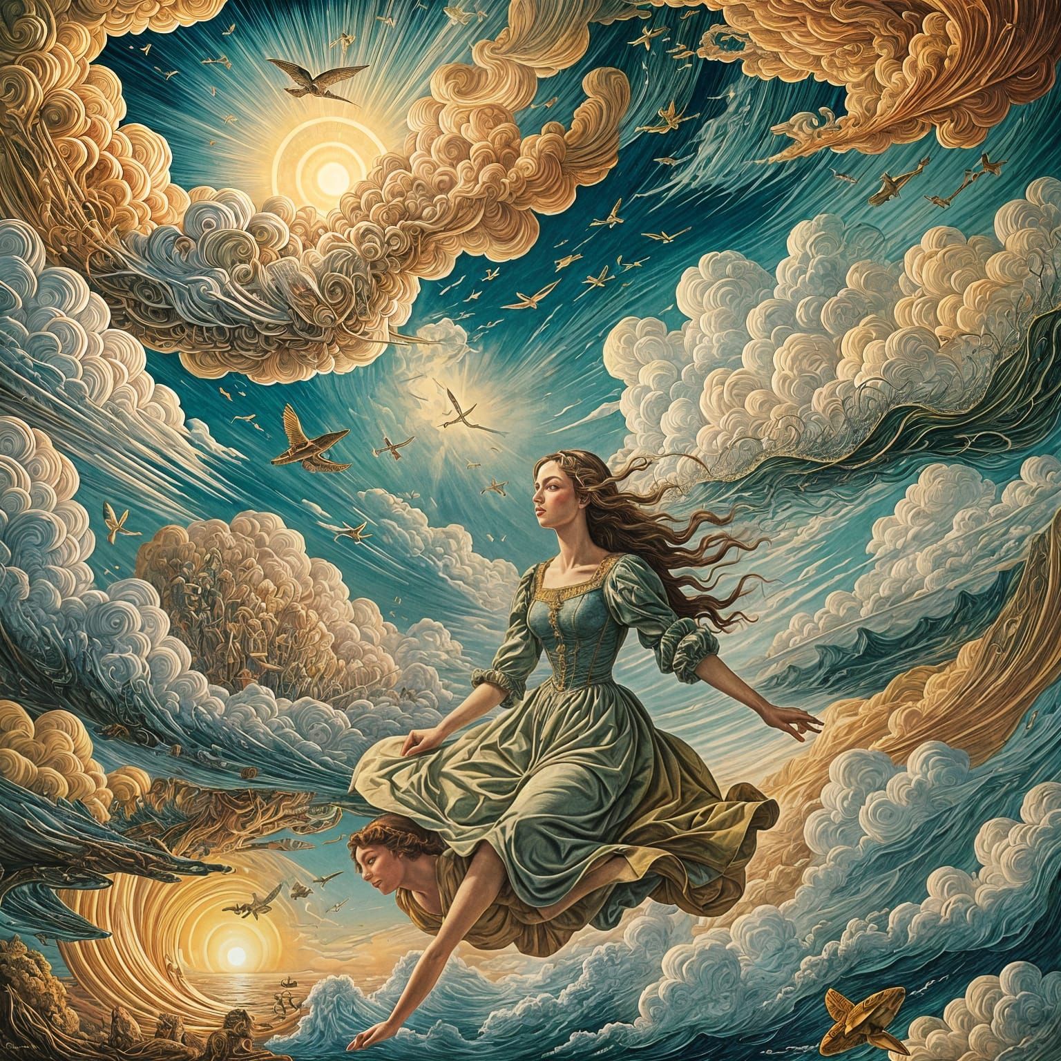 Surreal Chromolithographic Art: A Vintage Dreamscape