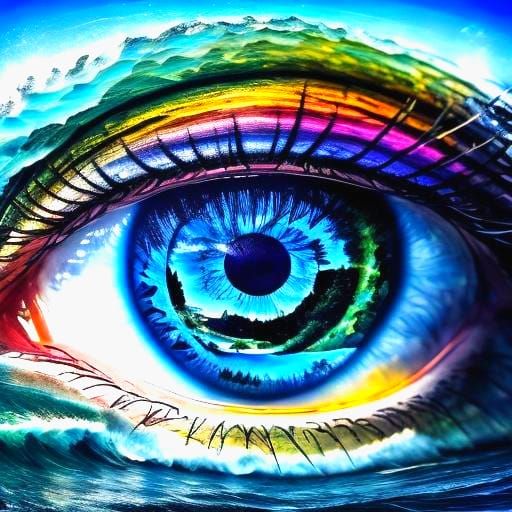 Ocean Reflection: Colorful Eye Digital Art