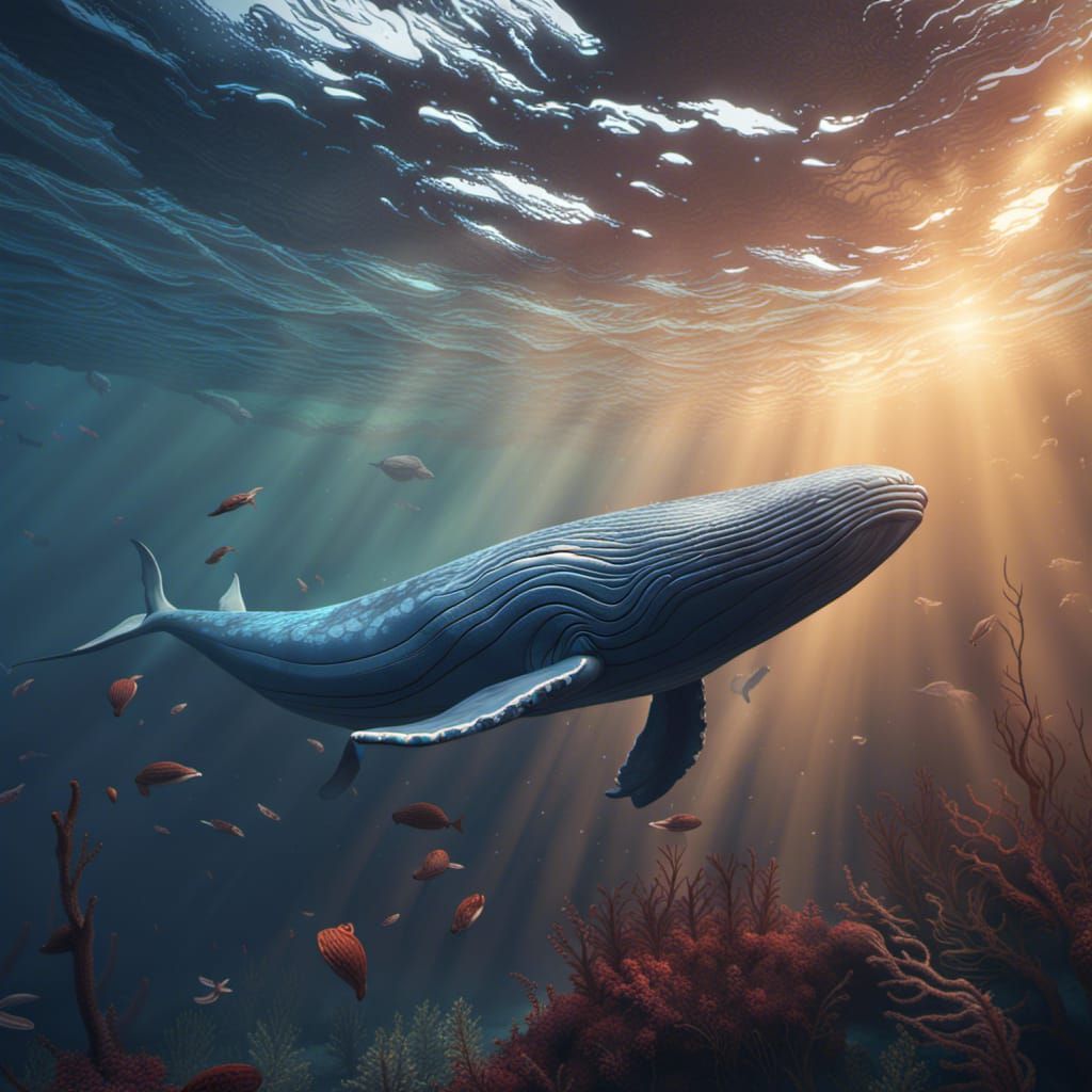Underwater Blue Whale: Hyperdetailed Concept Art