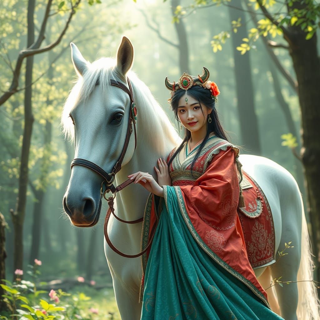 Enchanted Forest: Japanese Princess with White Horse