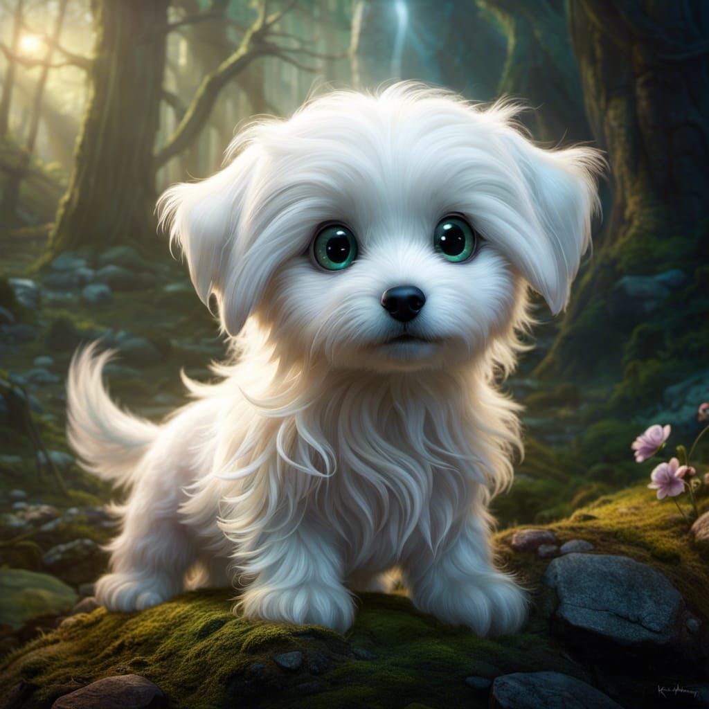 Adorable Ghost Puppy Portrait in Fantasy Wonderland