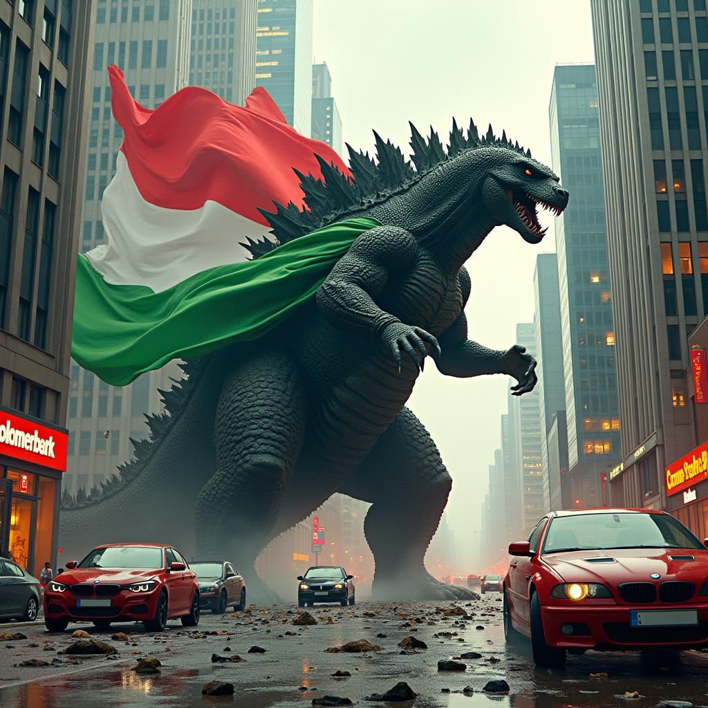 Godzilla Attacks Frankfurt in Pop Art Style