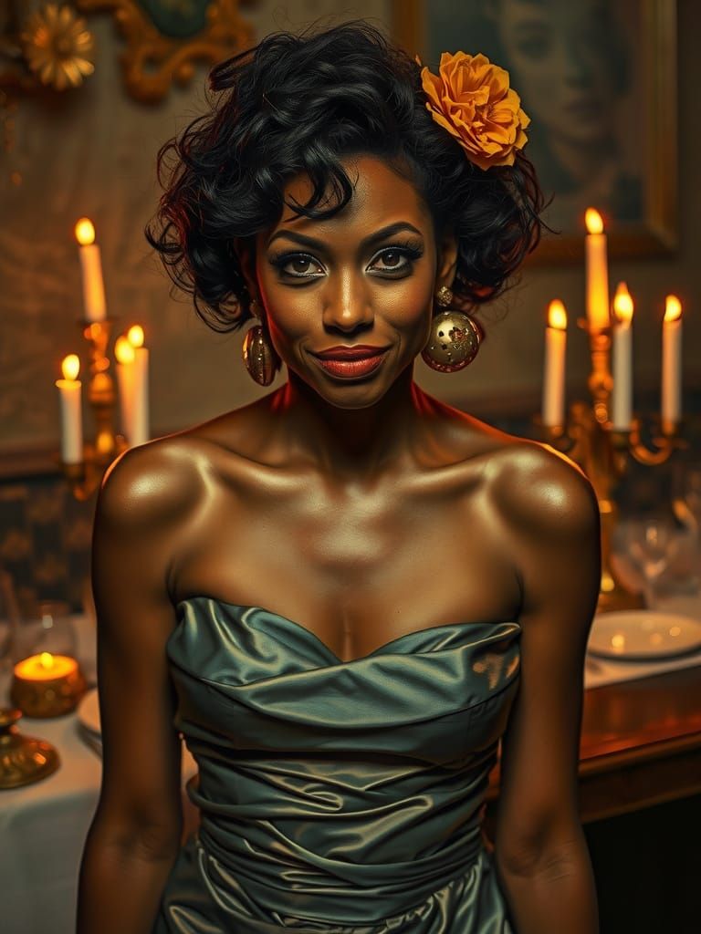 Cuban Woman at Roman Feast in Amber Light