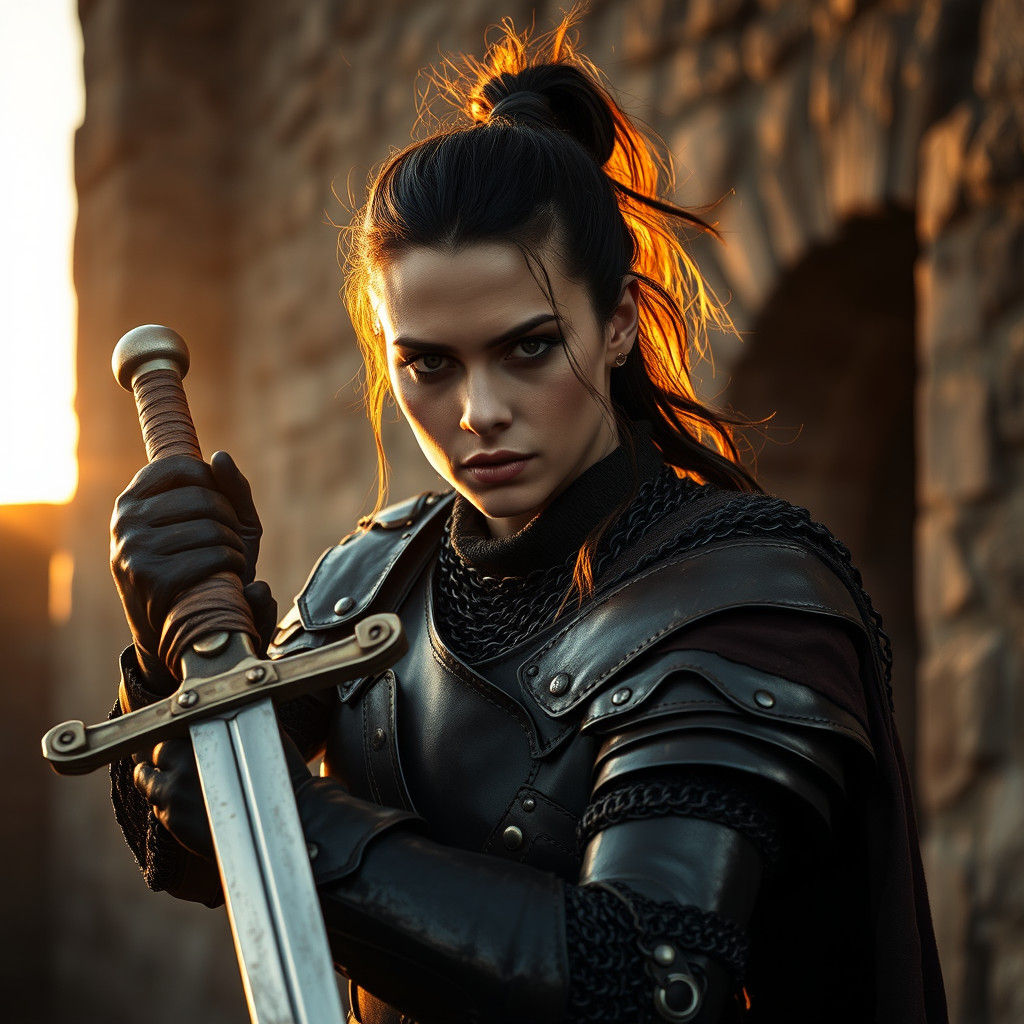 Medieval Warrior Woman with Broadsword