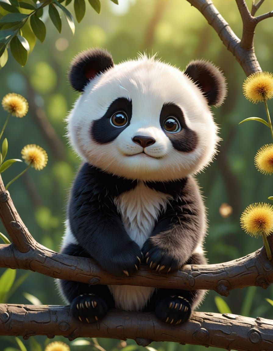 Adorable 3D Baby Panda Cat in Pixar Style