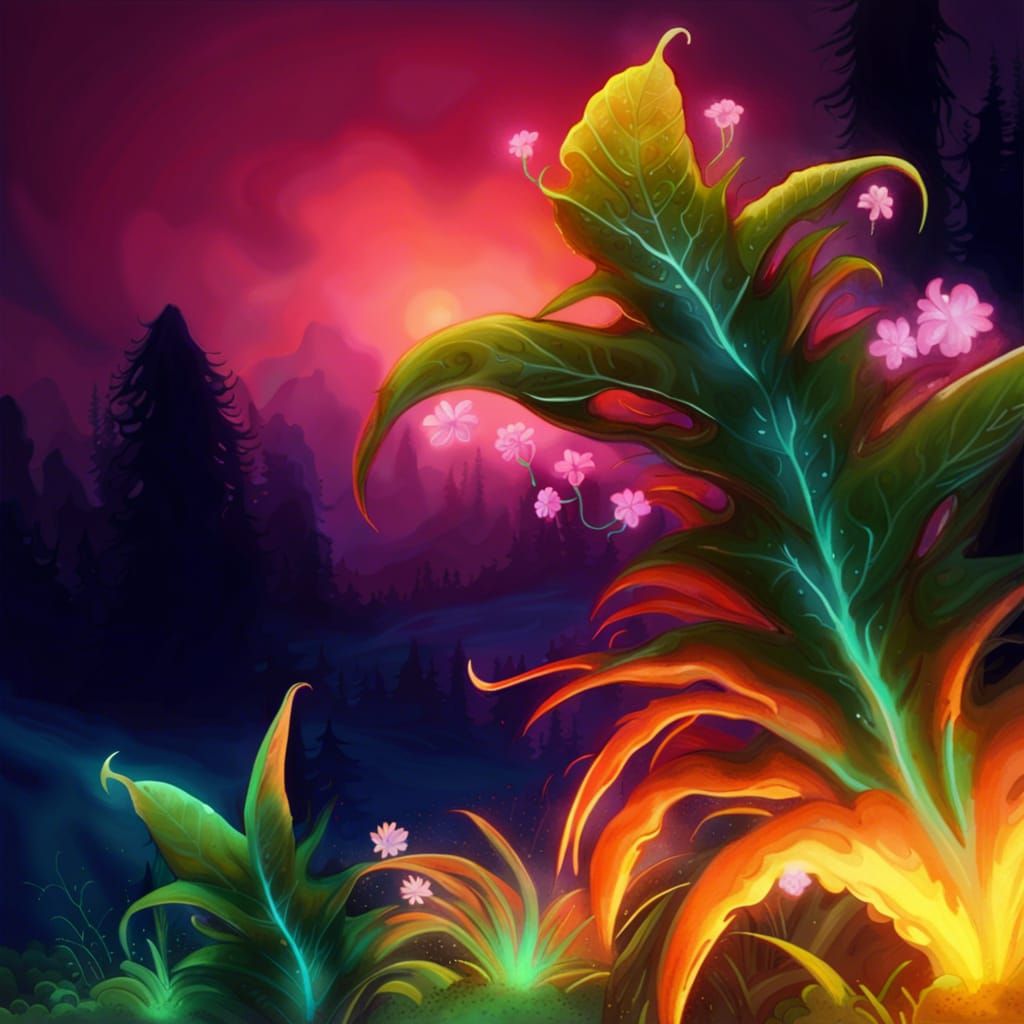 Eerie Bioluminescent Alien Plants Concept Art