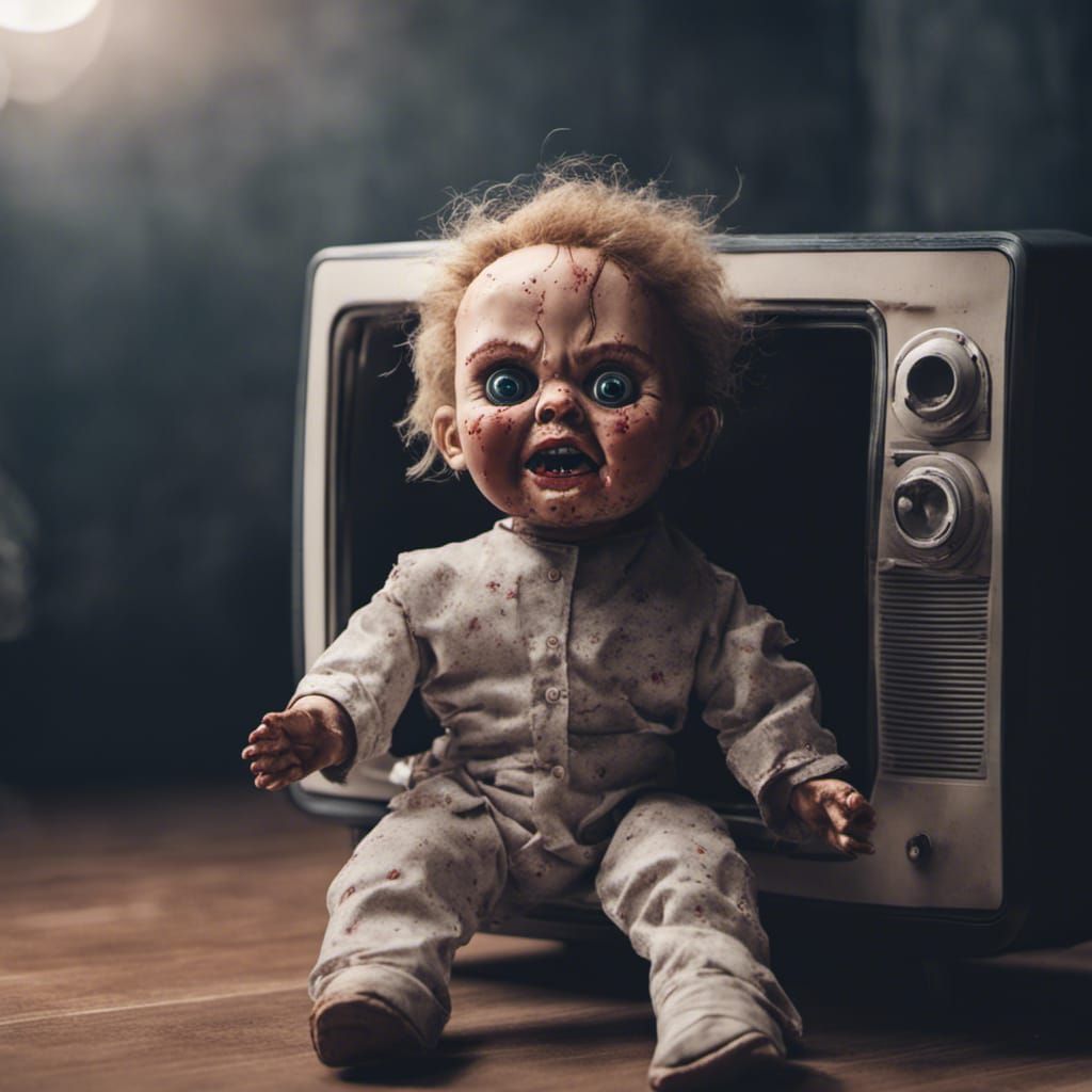 Scary Doll Emerges from TV: Realistic Horror