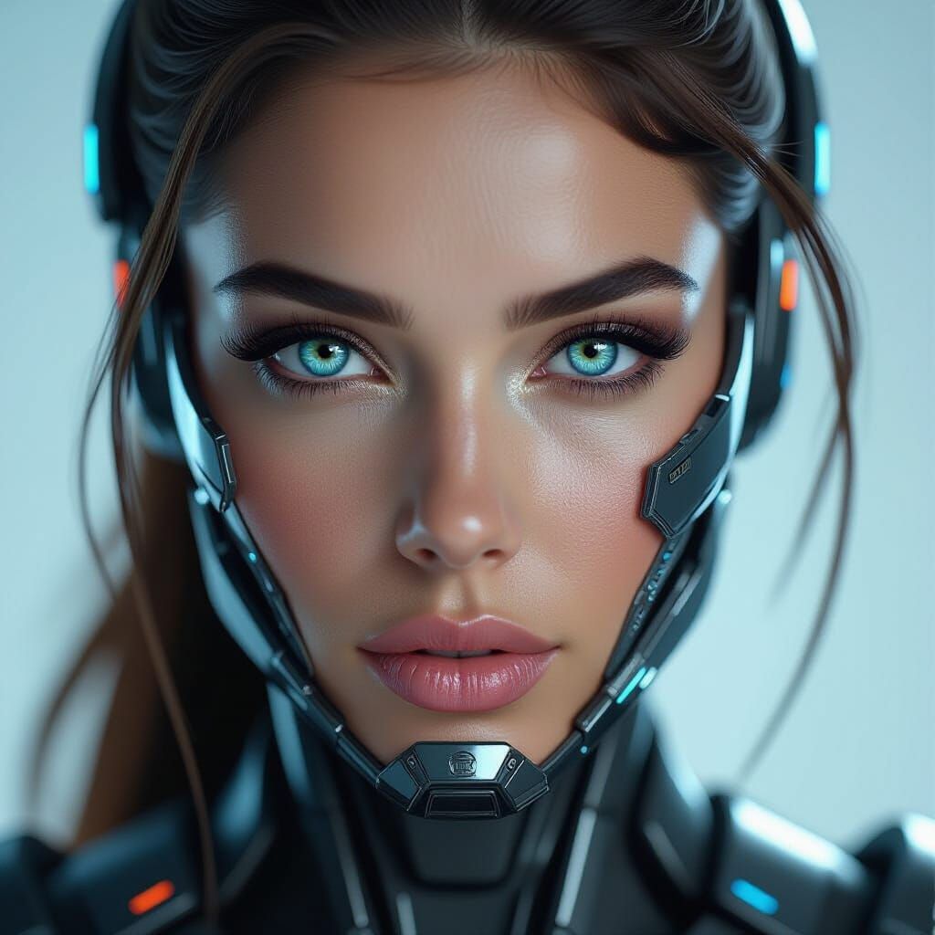 Cyborg Woman Close-Up With Blue Eye