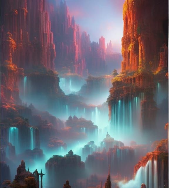 Ethereal Forest with Spiral Treehouses: Digital Matte Painti...