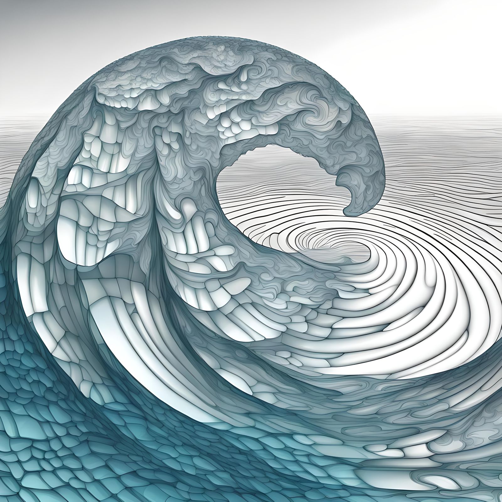 Glass Ocean with Distant Island, 3D Shading