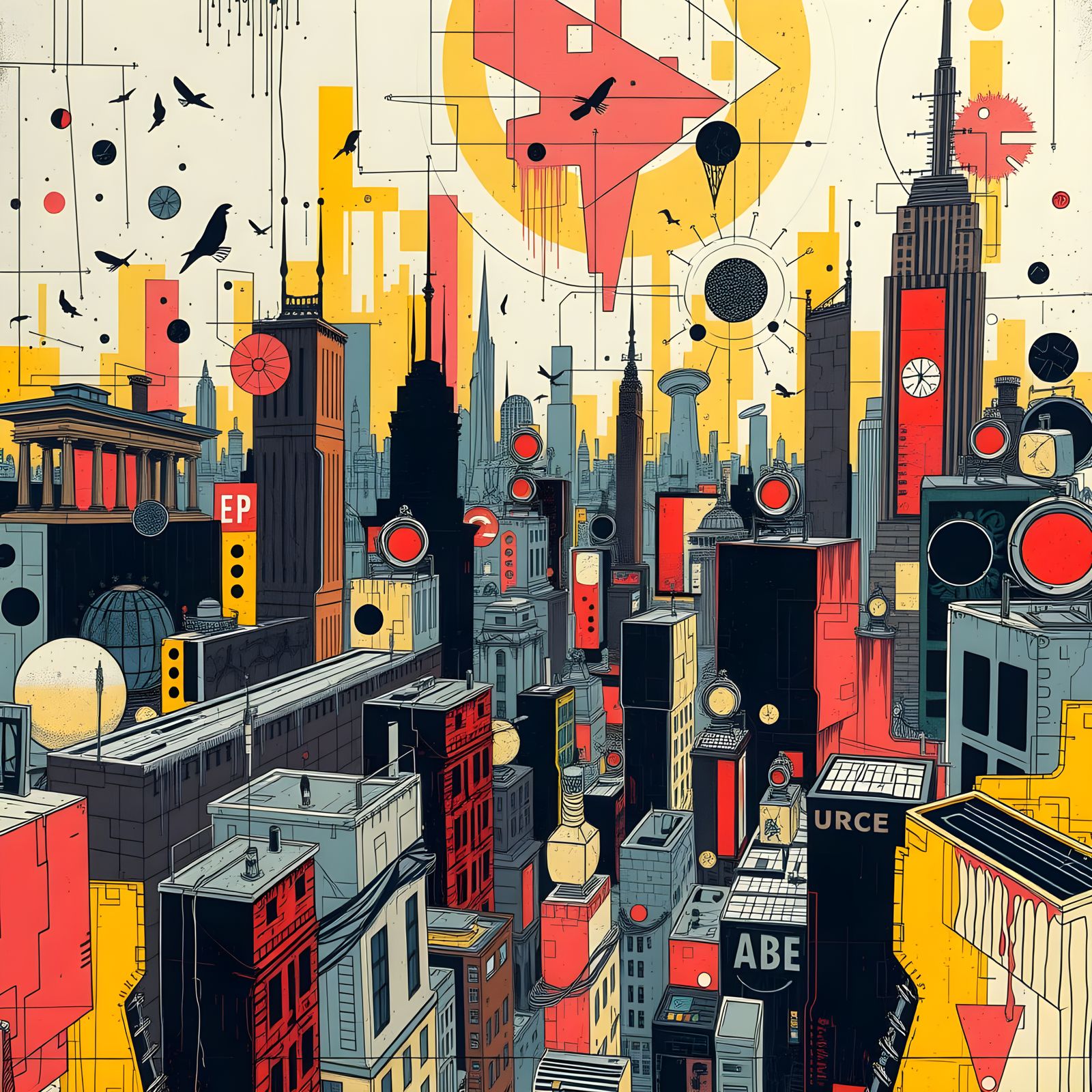 Neo Dystopian Dreamscape in Vibrant Gouache