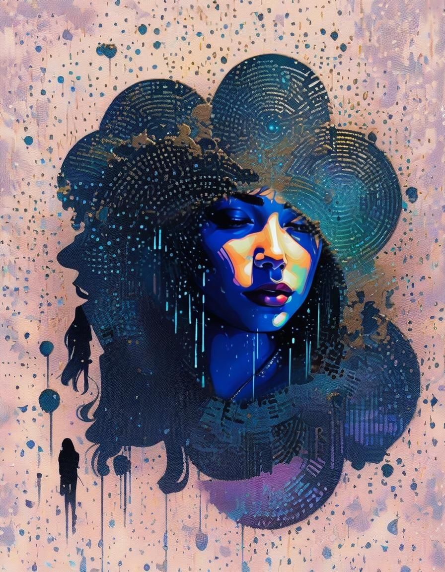 Moonlit Painting with Digital Glitch Effect