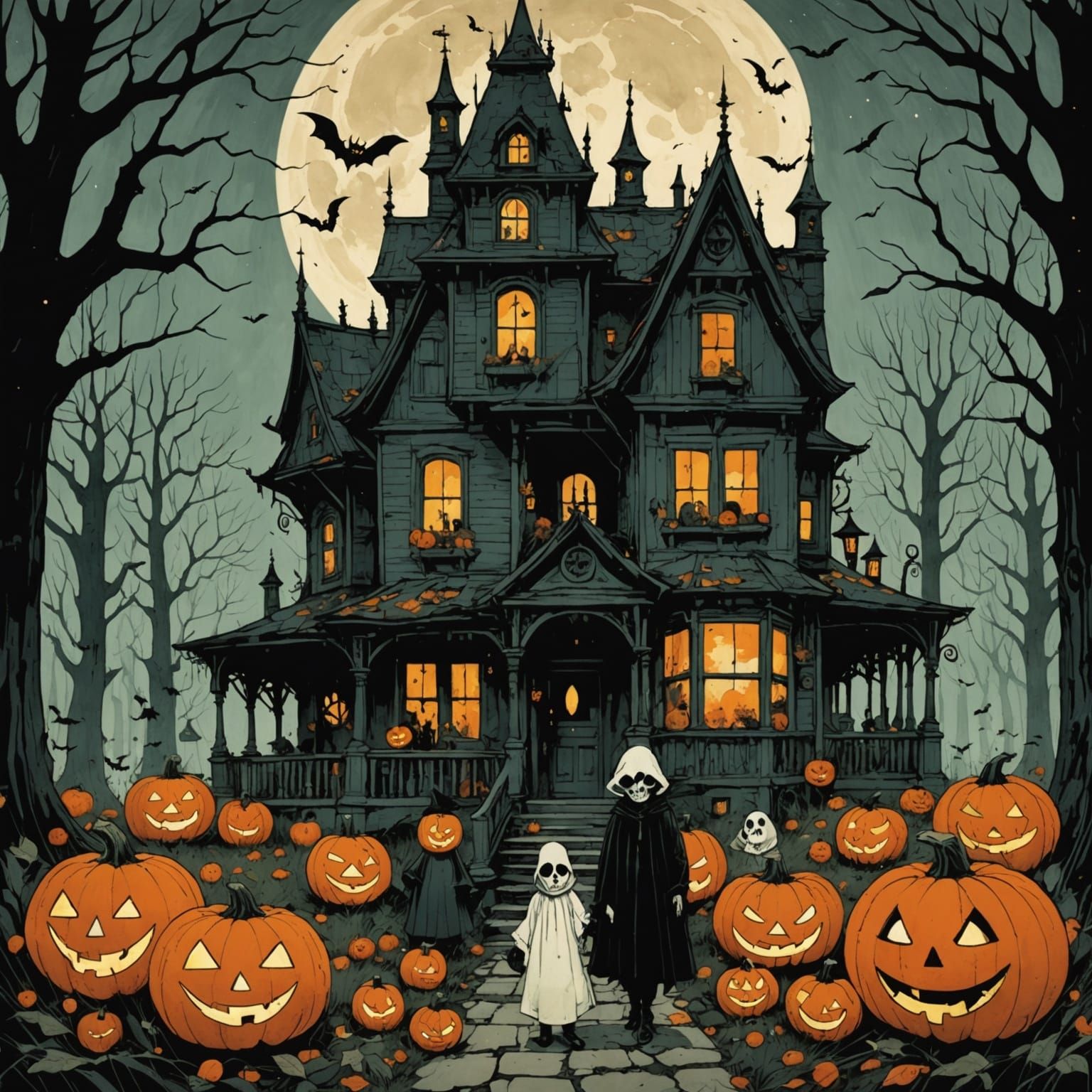 Spooky Halloween Night With Eerie Costumes and Haunted House...