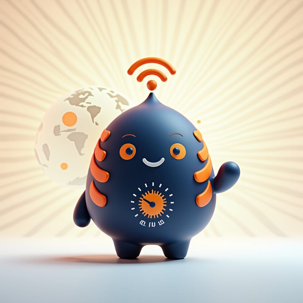Cute Mascot Character for High-Speed Internet, 3D Rendered