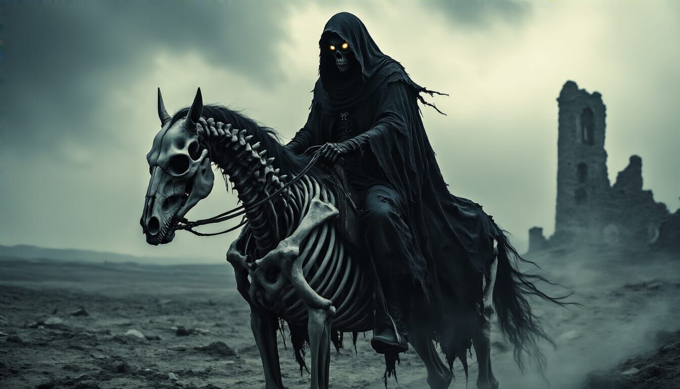Grim Rider in Barren Wasteland: Dark Fantasy Art