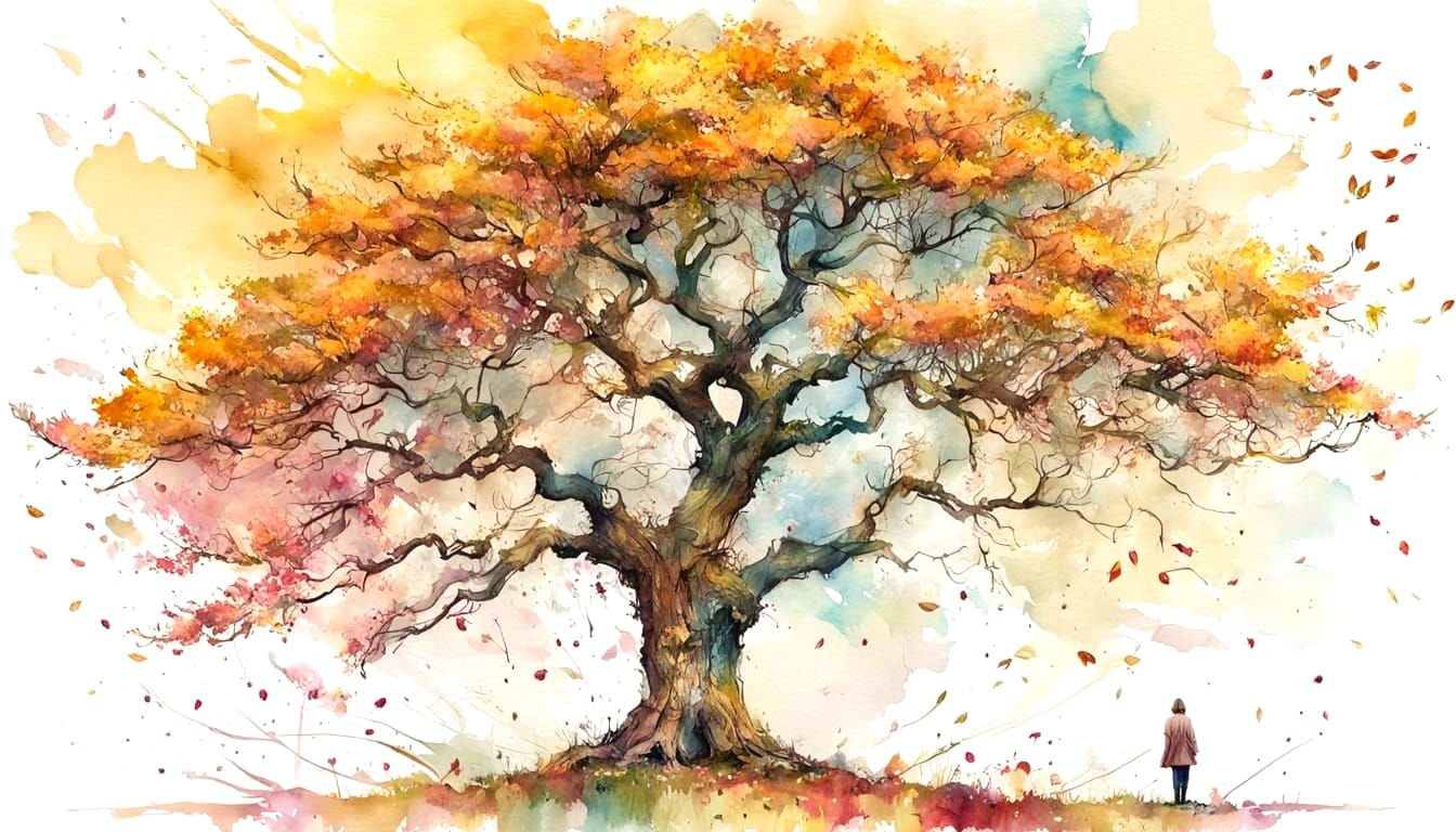 Dual Season Tree in Watercolor Style
