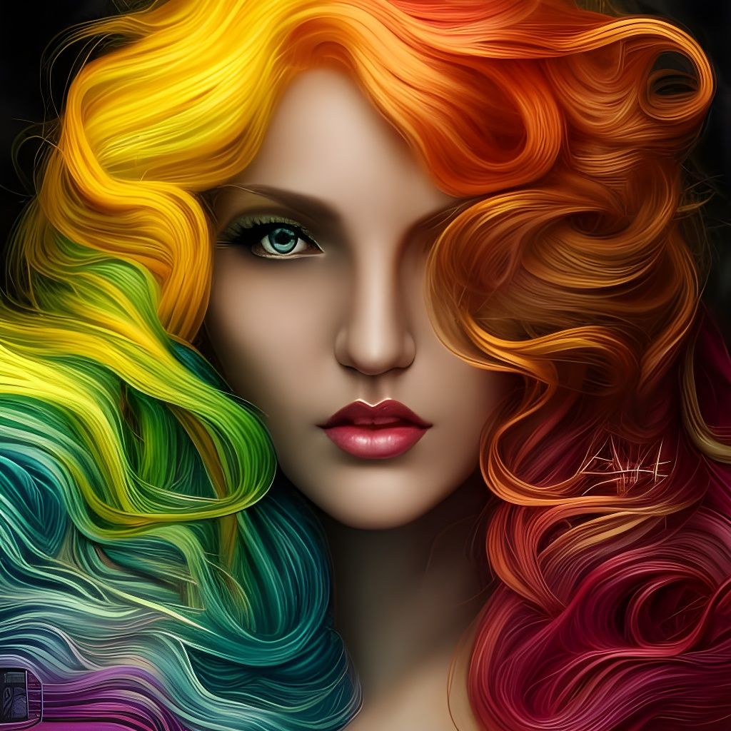 Noir Painting: Woman with Rainbow Hair