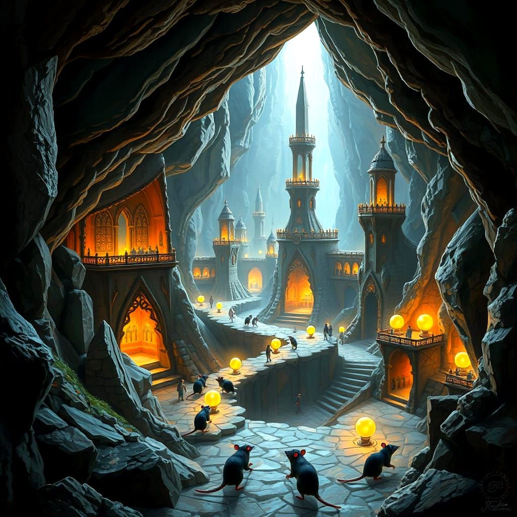 Subterranean Geode City with Crystal Glow