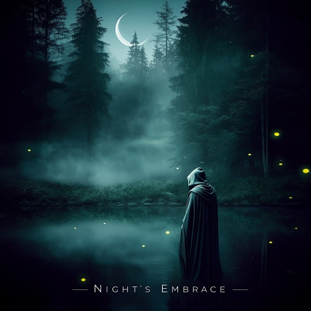 Ethereal Figure in Mystical Nighttime Landscape