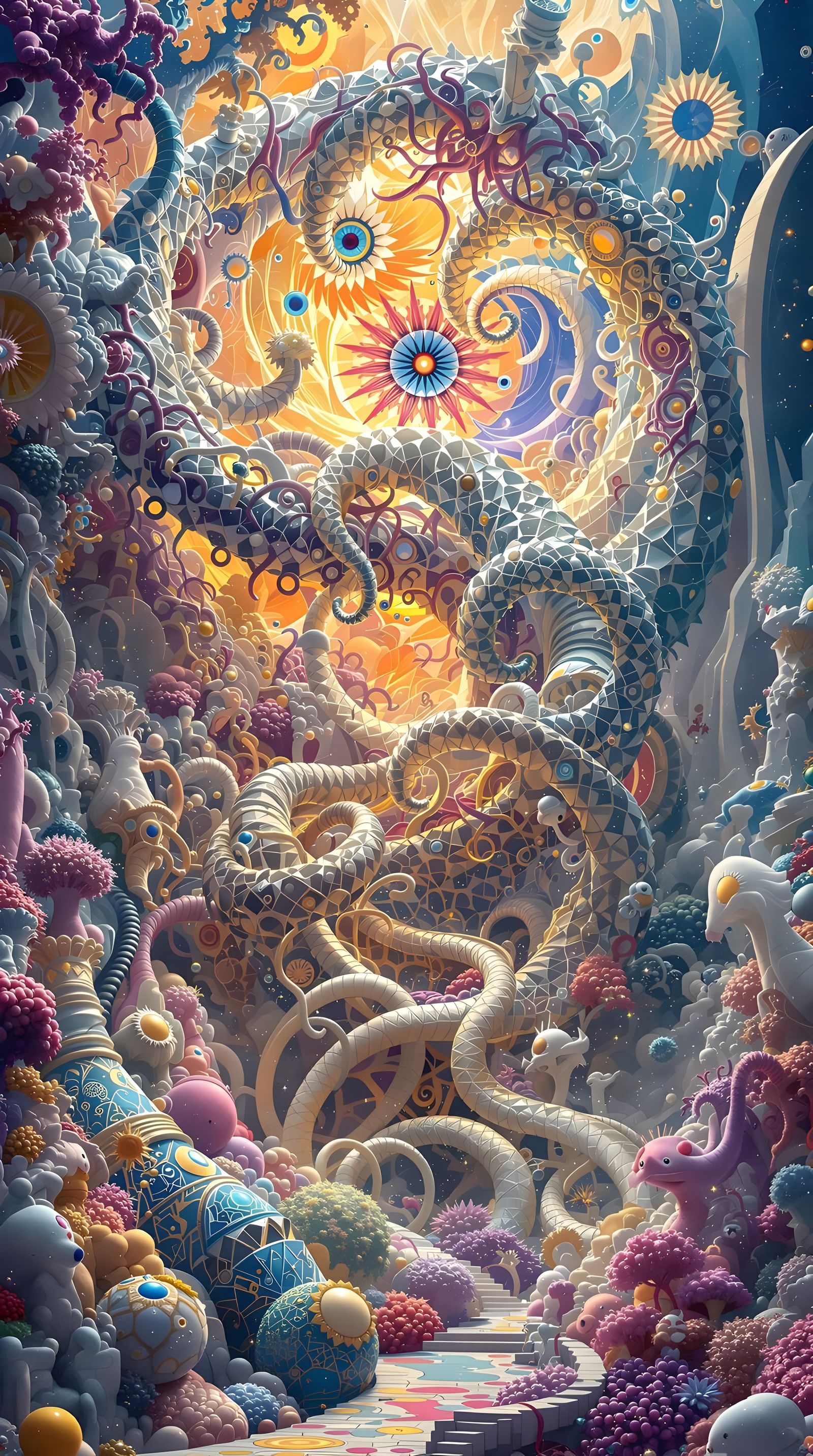 Psychedelic DMT Statue in Fractal Landscape