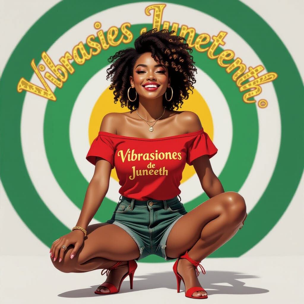 Smiling Woman in Red and Green Digital Illustration