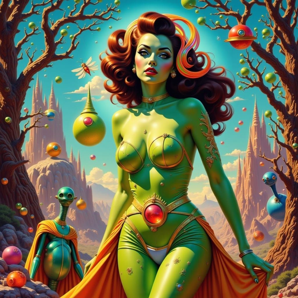 Surreal Retro-Futurism Sci-Fi Pin-Up in Vibrant Colors