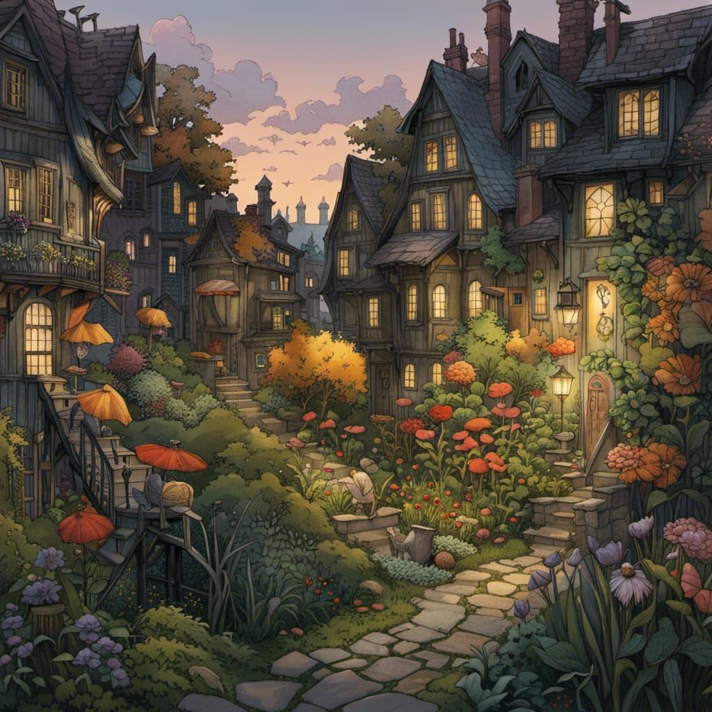 Whimsical Garden Between Stark Buildings