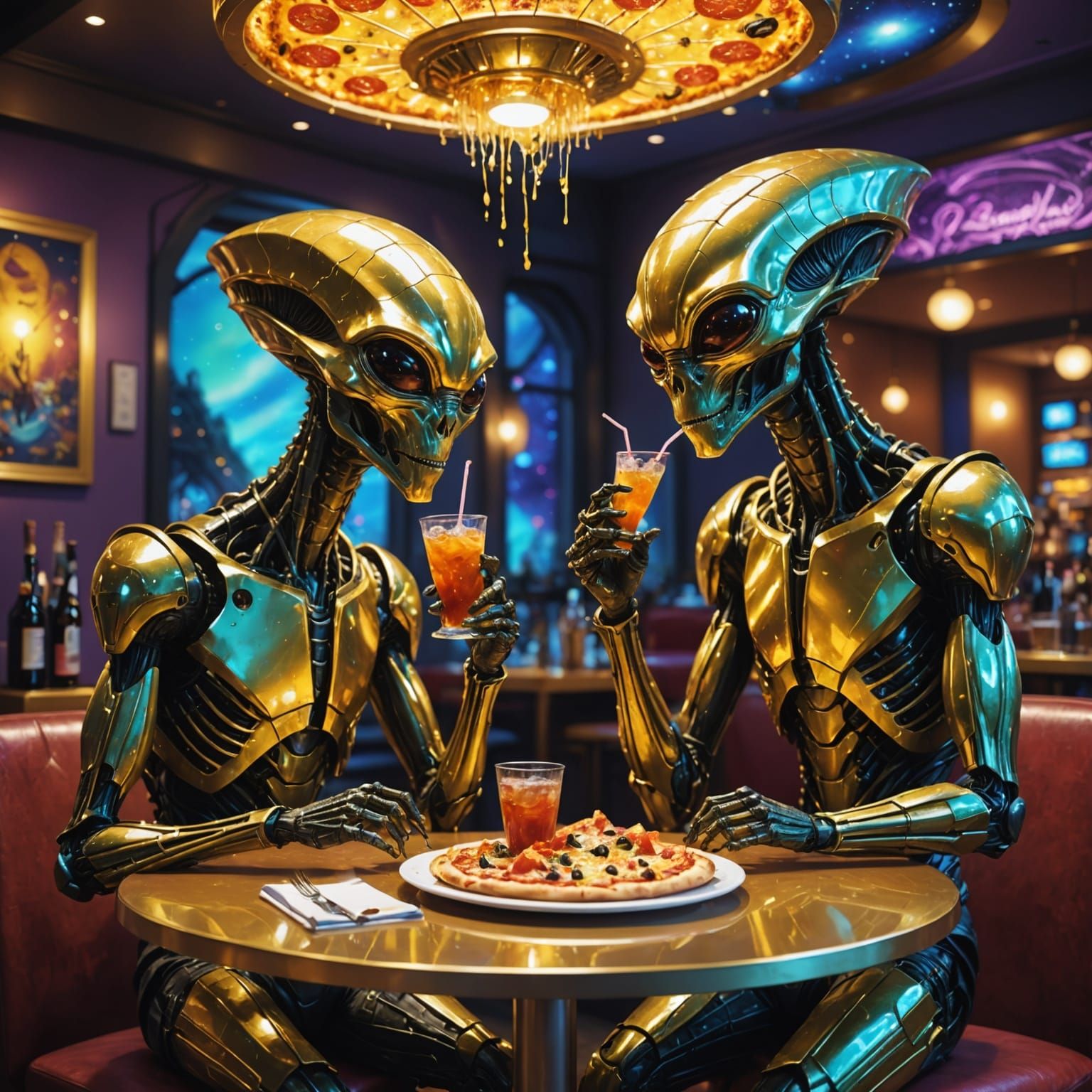 Tie-Dye Aliens Enjoy Fancy Date Night with Golden Pizza