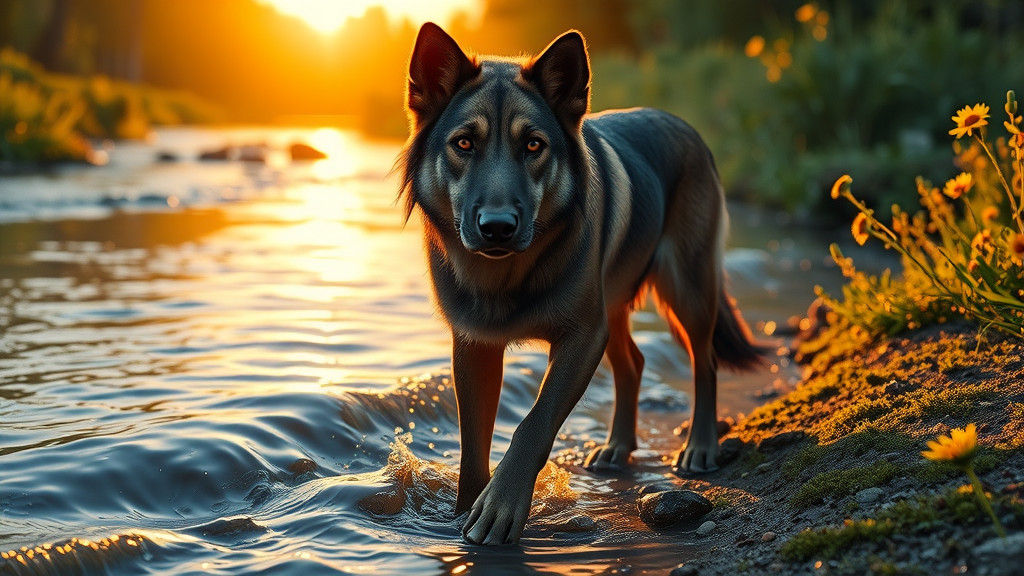 Stray Dog at Sunrise: A Hyperdetailed Concept Art