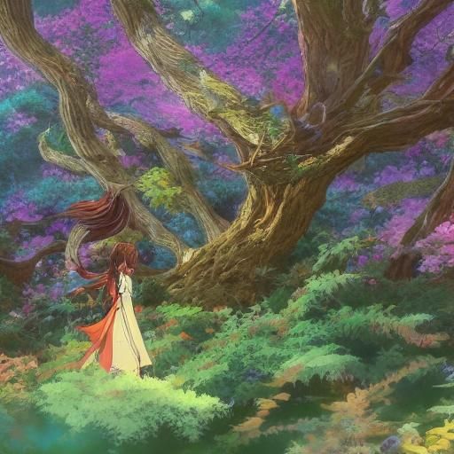 Elven King on Tree Throne in Anime Style