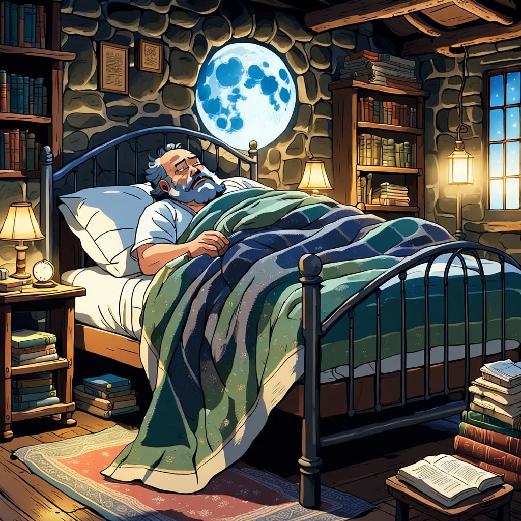 Geologist Sleeping Under Moonlight: Studio Ghibli Style