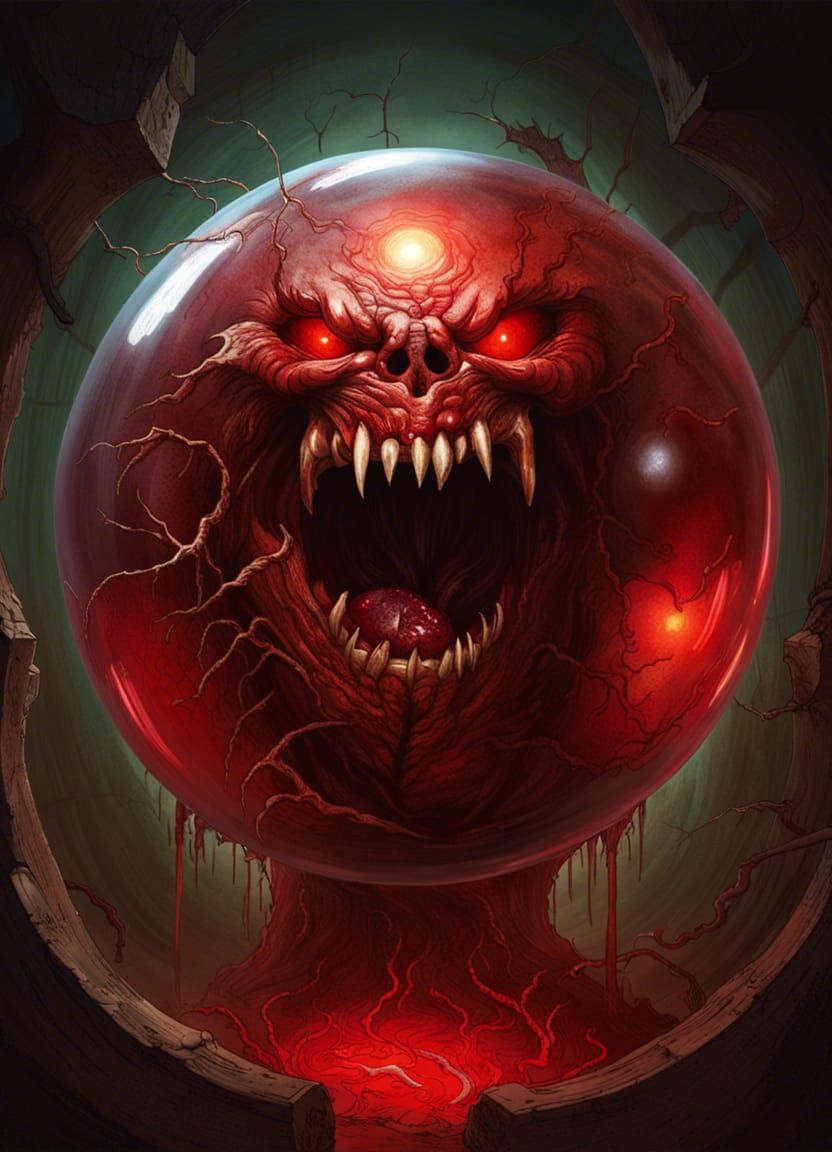 Cracking Sphere Reveals Trapped Evil: Horror Art