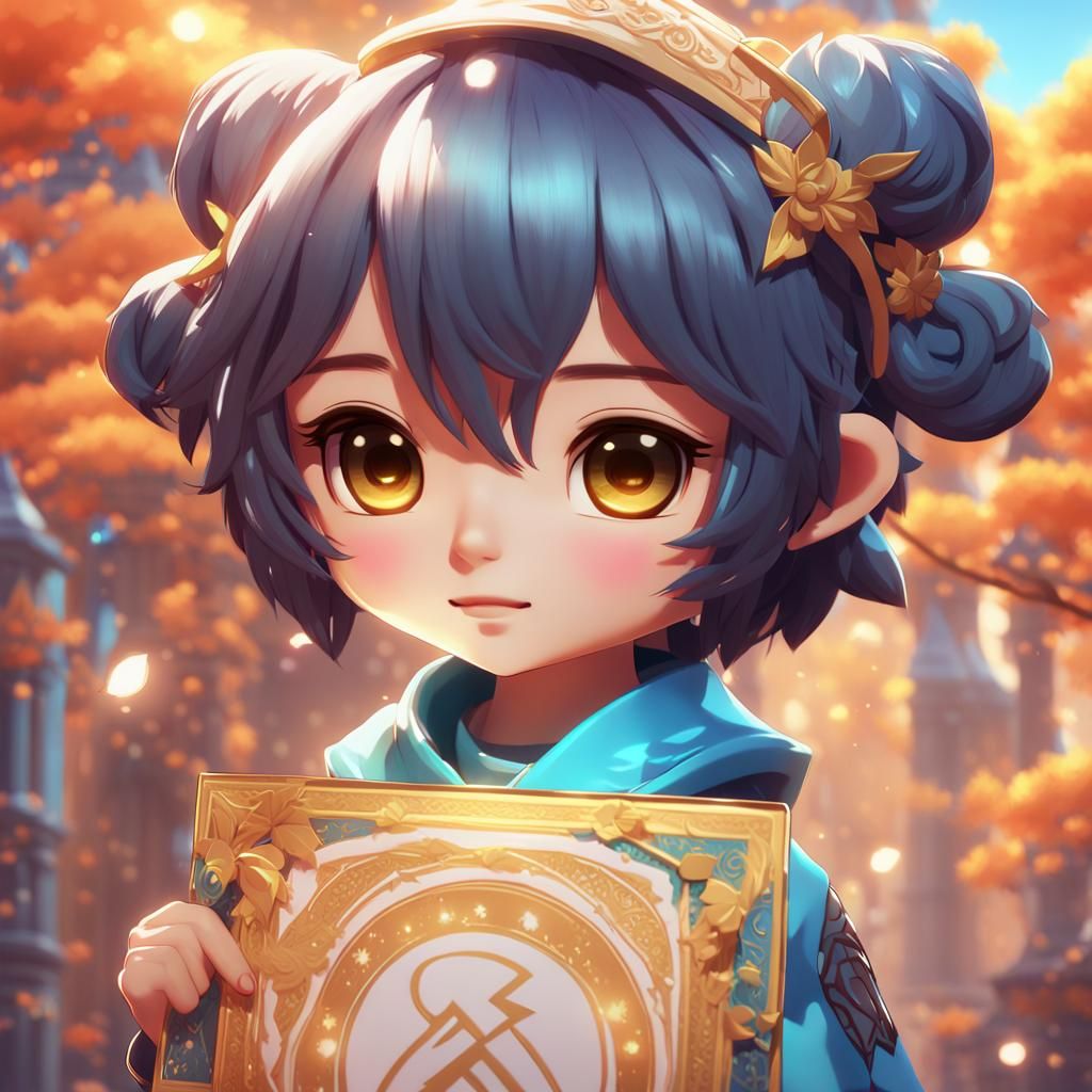 Cute Chibi with August Banner in Anime Style