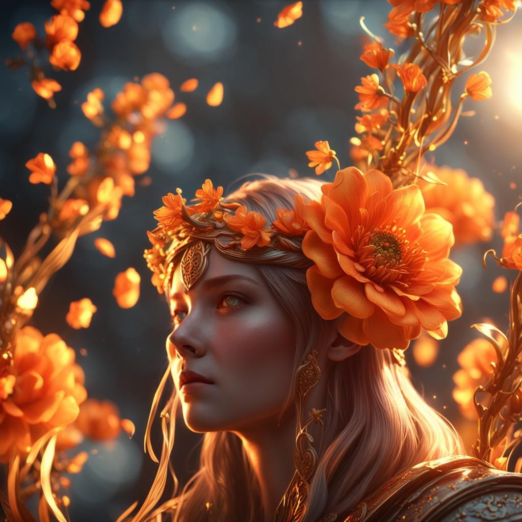 Maiden with Orange Flower Crown: 3D Game Cinematic